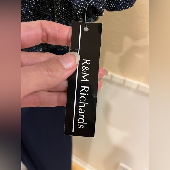 Shimmery evening jumpsuit w/ navy blue & silver overlay. Holiday party. Sz 8 NWT - Picture 13 of 15